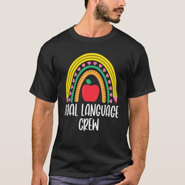 Camiseta Dual Language Crew Rainbow Bilingual Teacher Dual  (Frente)