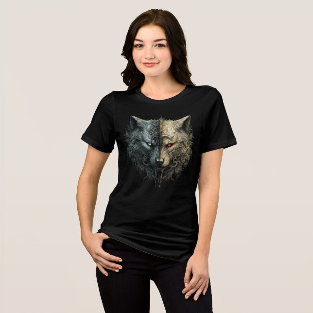 Camiseta Dual Wolf Spirits – Light & Dark Totem Art (Frente Completa)