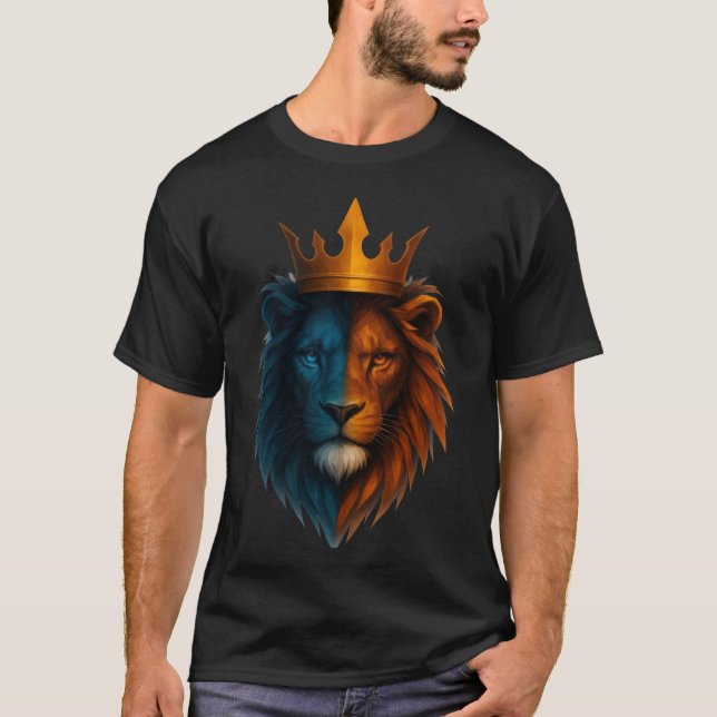 Camiseta Dualidade Crowada: Leão de Fogo e Gelo (Frente)