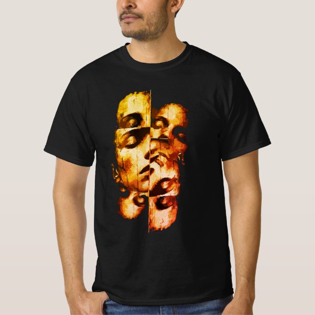 Camiseta Dualidade em Ouro – Retrato Moderno Abstrato (Frente)