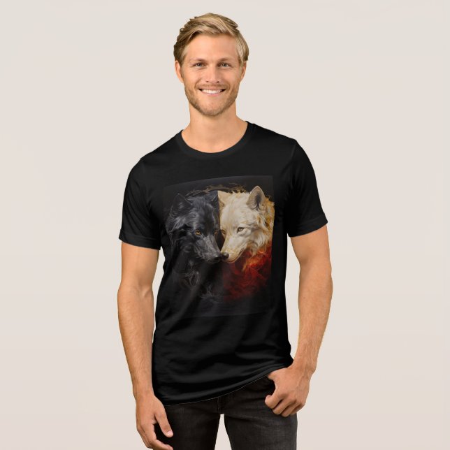 Camiseta Duality Wolves – Black & White Spirit Art (Frente Completa)