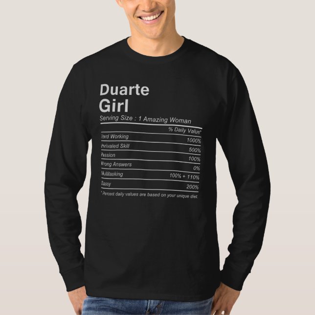 Camiseta DUARTE GIRL CA CALIFORNIA Nutrition Facts  City Ho (Frente)