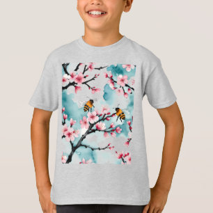 Camiseta Duas Abelhas Ocupadas E Ramificações De Flor De Ce