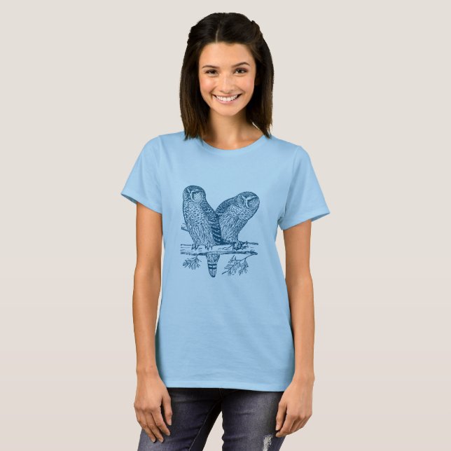 Camiseta Duas Corujas - Azul Oceânico (Frente Completa)