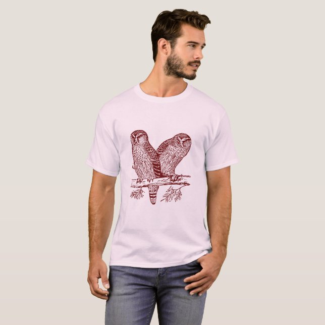Camiseta Duas Corujas - Vermelho escuro (Frente Completa)