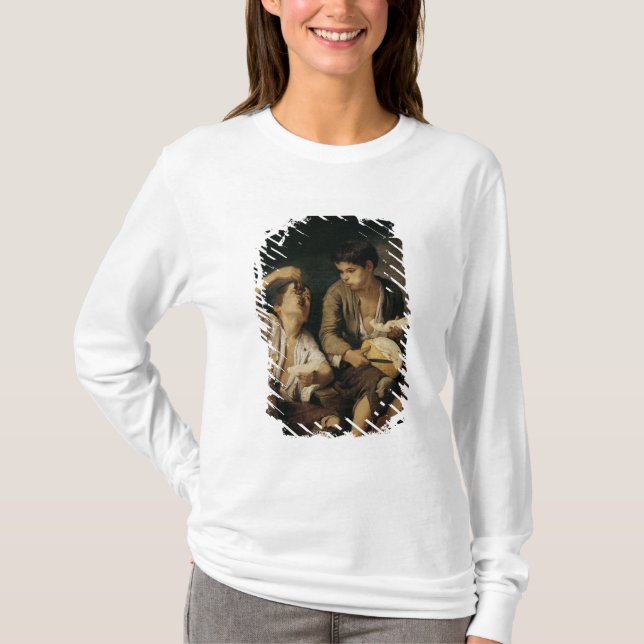Camiseta Duas crianças que comem um melão e as uvas, (Frente)