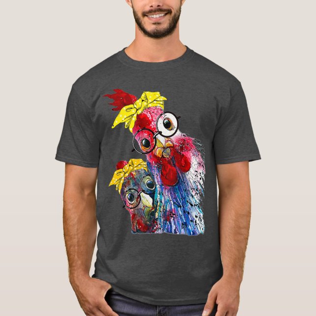 Camiseta duas galinhas com banda de bandana e óculos (Frente)