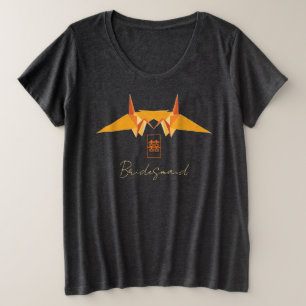 Camiseta Duas Gruas de Papel Laranja Origami Casamento Chin