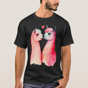 Camiseta Duas Lhamas Amorosas no Coração do Dia dos Namorad