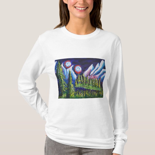 Camiseta Duas luas de arte paisagística (Frente)