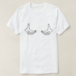 Camiseta Duas Mãos Femininas Segurando Contorno do Peito