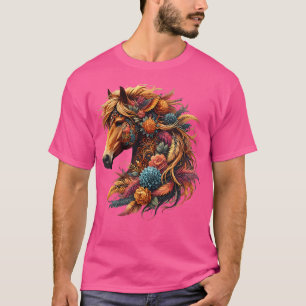 Camiseta Duas Meninas De Wo Cavalo Selvagem Floral Cavalo S
