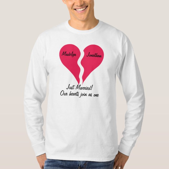 Camiseta Duas Metades de Corações Juntam-se como Um Recem c (Frente)