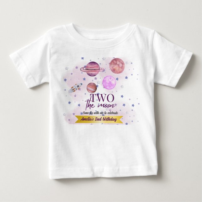 Camiseta Duas Para a Lua Menina de 2 Anos de Aniversário Lu (Frente)