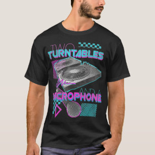 Camiseta Duas Turntables e Retro de Microfone 80s Vinyl DJ