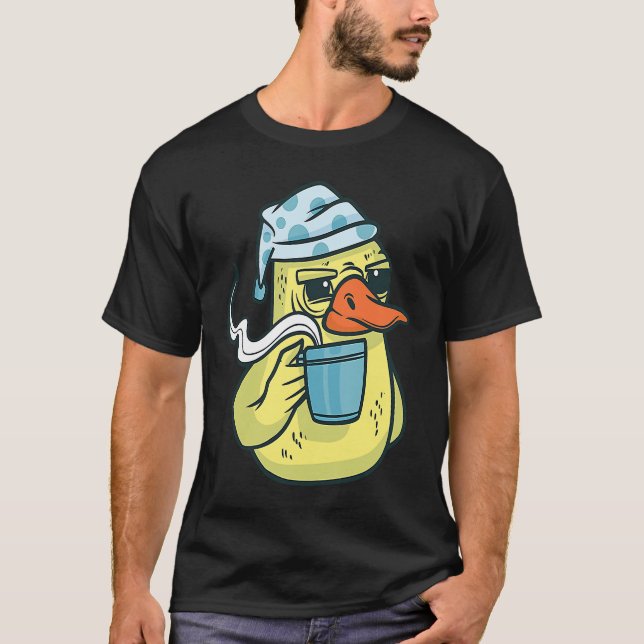 Camiseta Duck Animal Bird with Coffee Drinking Funny Coffee (Frente)