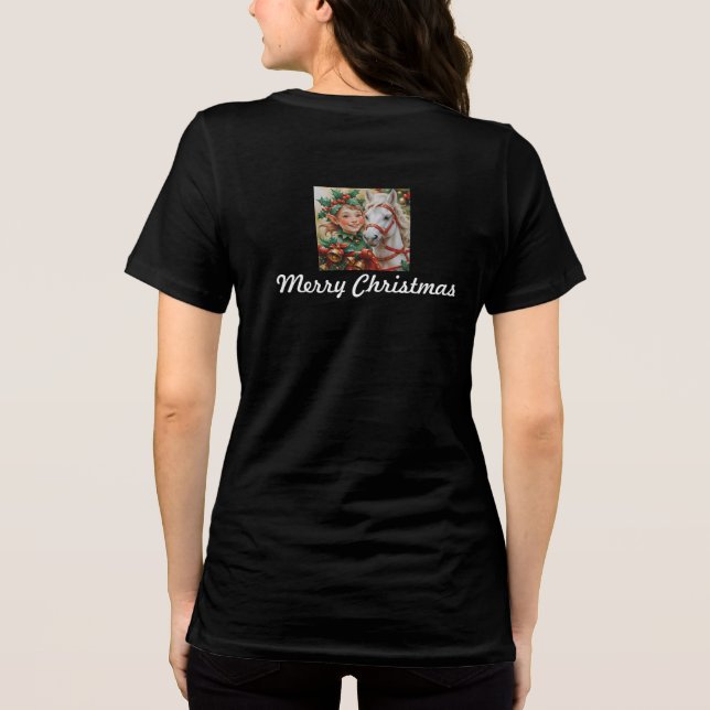 Camiseta Duende de Natal com Azevinho e Cavalo (Verso)