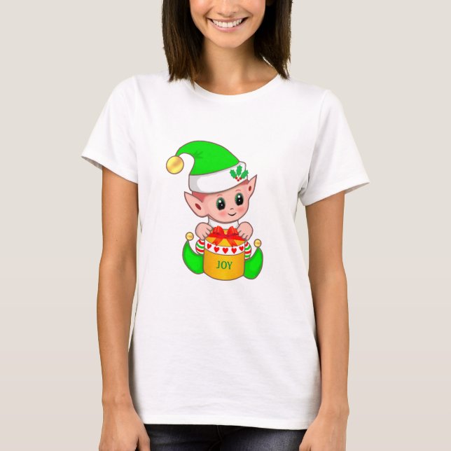 Camiseta Duende de Natal verde fofo (Frente)