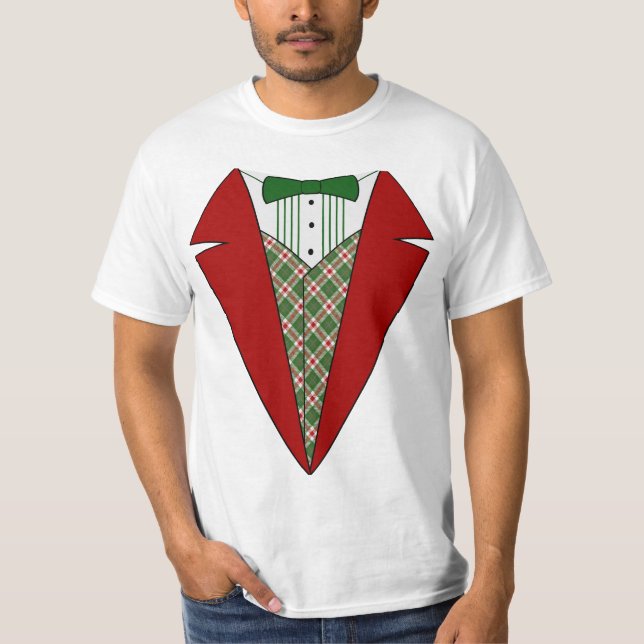 Camiseta Duende do smoking do Natal, o vermelho e o verde (Frente)