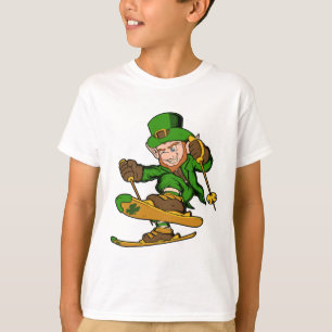 Camiseta Duende Esquiador Dia de São Patrício Esquiando