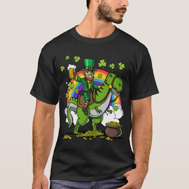 Camiseta Duende montando dinossauro T-Rex (Frente)