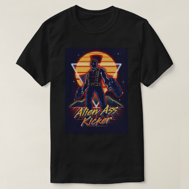 Camiseta Duke Nukem kickin80s neon retrowave (Frente do Design)