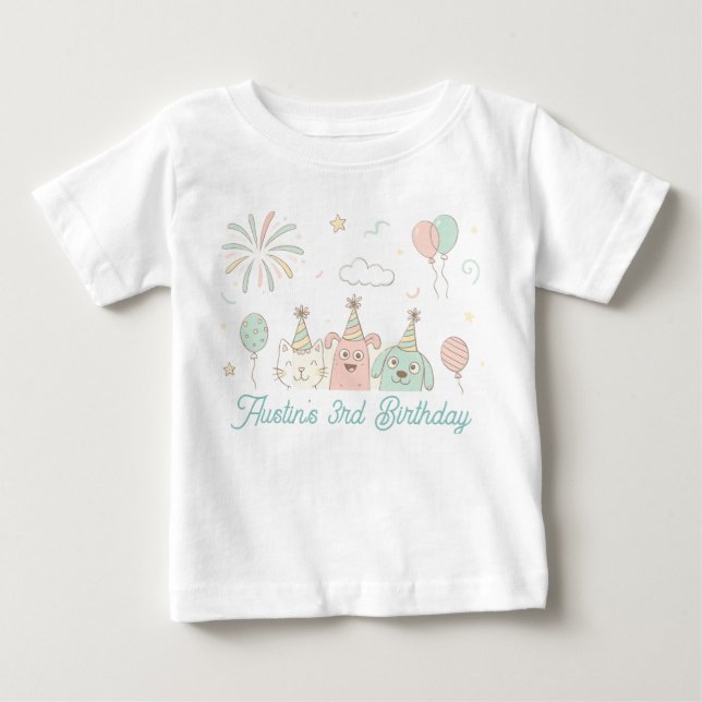 Camiseta Dulce Divertido e Três Aniversário (Frente)