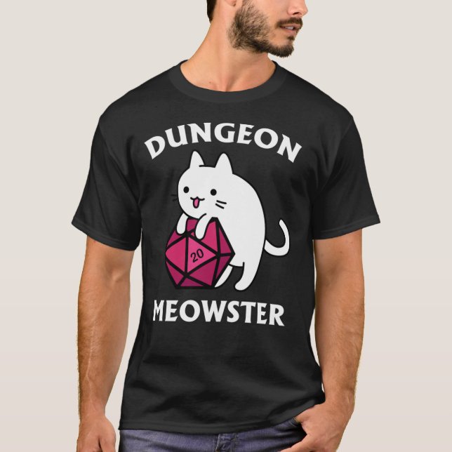 Camiseta Dungeon Meowster - DnD Dungeon Master Cat com D20 (Frente)
