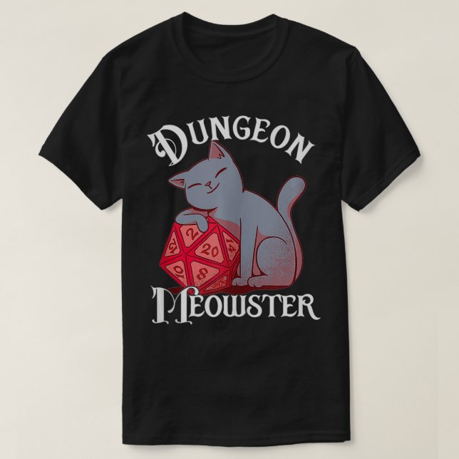 Camiseta Dungeon Meowster Dragon RPG Game Dice D20 (Frente do Design)