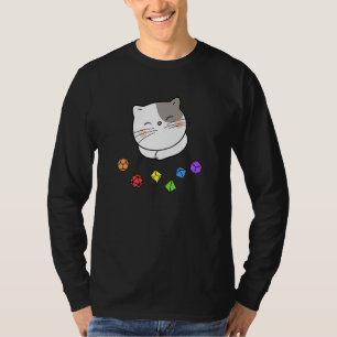 Camiseta Dungeon Meowster E Nerdy Cat Polyhedral Dice Set