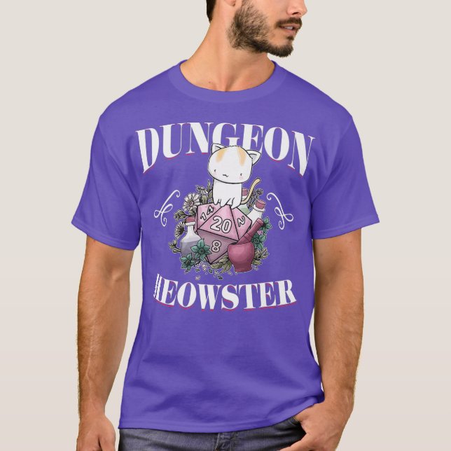Camiseta Dungeon Meowster Engraçado DnD Gamer Cat Lover D20 (Frente)