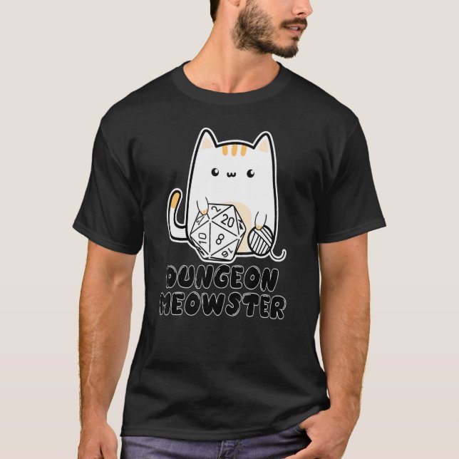 Camiseta Dungeon Meowster Gota Gato D20 Dice Board Nerd (Frente)
