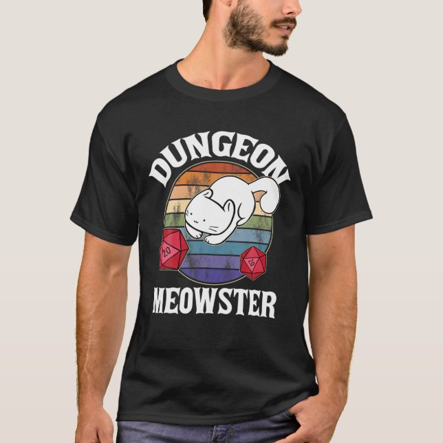 Camiseta Dungeon Meowster Nerdy D20 Dice Nerd Kitten Cat RP (Frente)