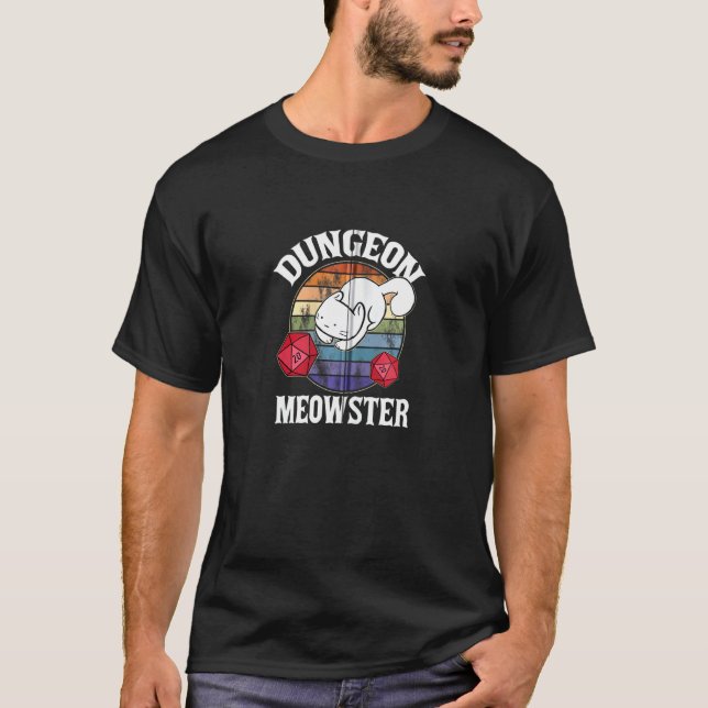 Camiseta Dungeon Meowster Nerdy D20 Dice Nerd Kitten Rp (Frente)