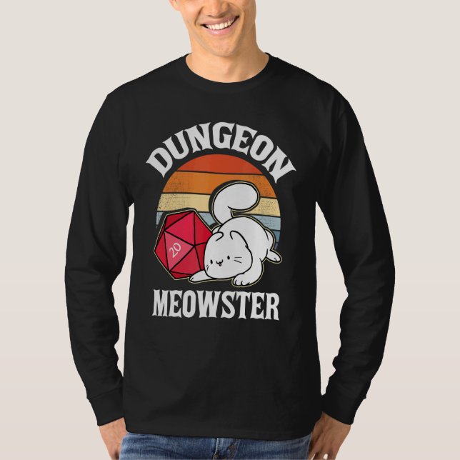 Camiseta Dungeon Meowster Nerdy D20 Dice Nerd Kitten Rp (Frente)