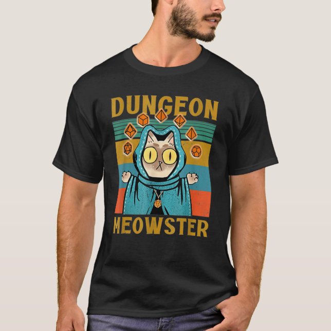 Camiseta Dungeon Warriors Meowster RPG Tabletop Jogos DM R (Frente)
