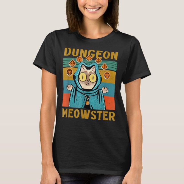 Camiseta Dungeon Warriors Meowster RPG Tabletop Jogos DM R (Frente)