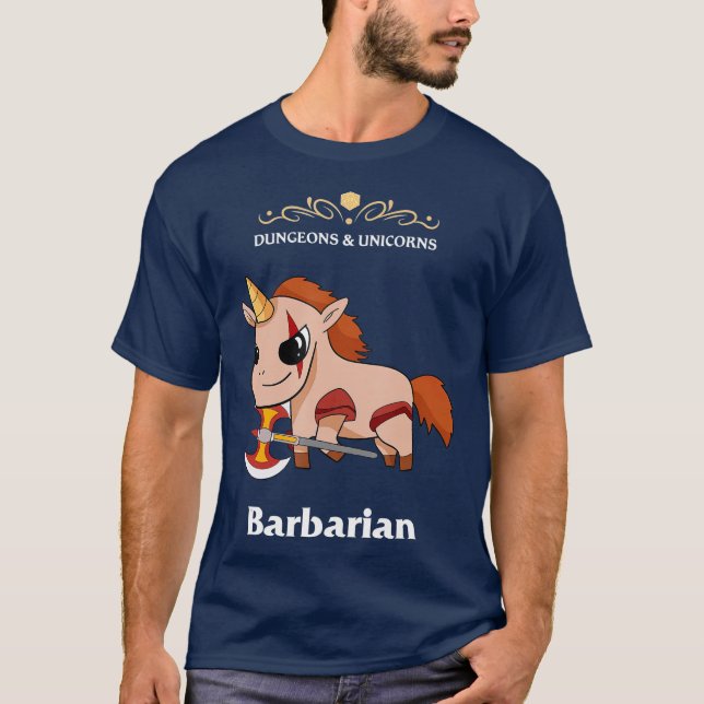Camiseta Dungeons and Unicorns RPG D20 Barbarian Rage (Frente)