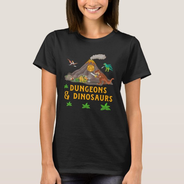Camiseta Dungeons + Dinosaurs Role Playing  Tabletop Fantas (Frente)
