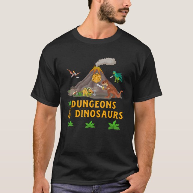 Camiseta Dungeons + Dinosaurs Role Playing  Tabletop Fantas (Frente)