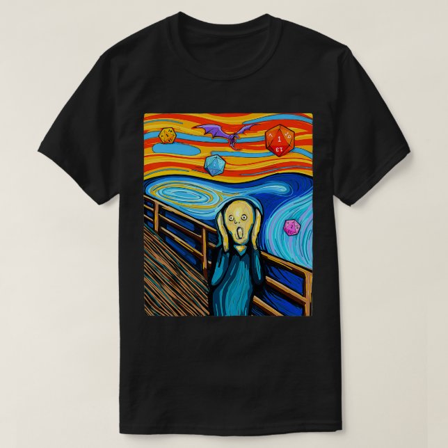 Camiseta Dungeons, Munch's The Gritar D20 Tshirt, Dragões (Frente do Design)