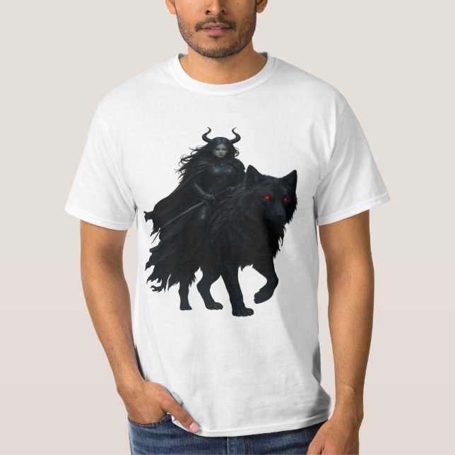 Camiseta  Dunkle Kriegerin auf Höllenwolf (Frente)