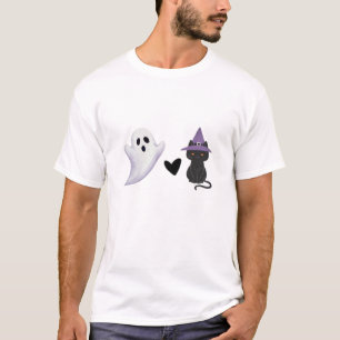 Camiseta Duo Adorável de Halloween Fantasma Amigável e Gata