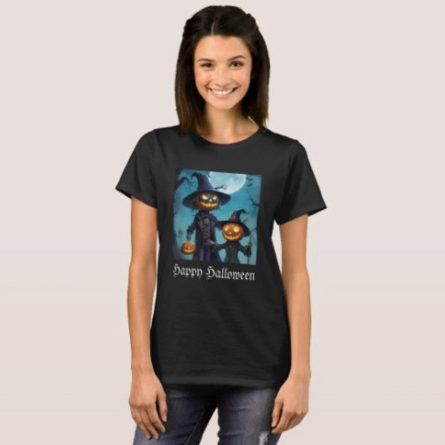 Camiseta Duo de Abóboras Assustadoras de Halloween (Comfy tri-blend women’s tee feminine fit, scoop neck, short sleeves, relaxed fit.  
)