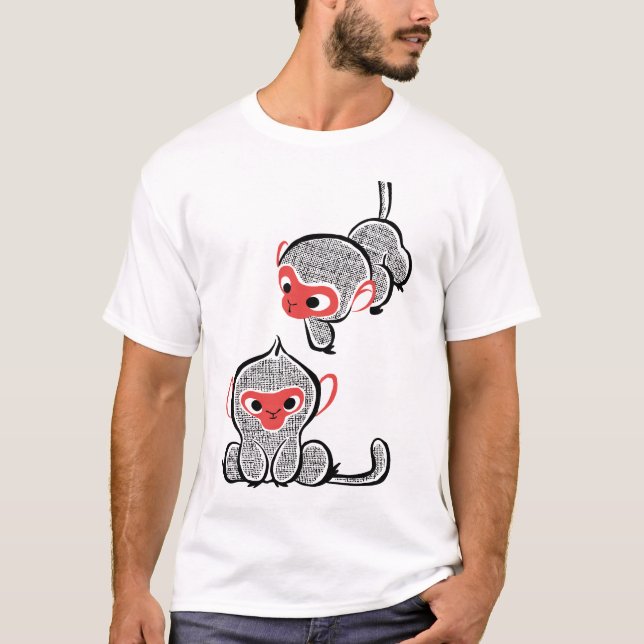 Camiseta Duo de Macacos Asiáticos: Sentados e Escalando (Frente)