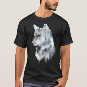 Camiseta Dupla exposição lobos lobos amantes da arte-presen
