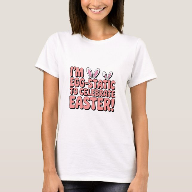 Camiseta Duplique a Diversão Saltitante: Design de Páscoa E (Frente)