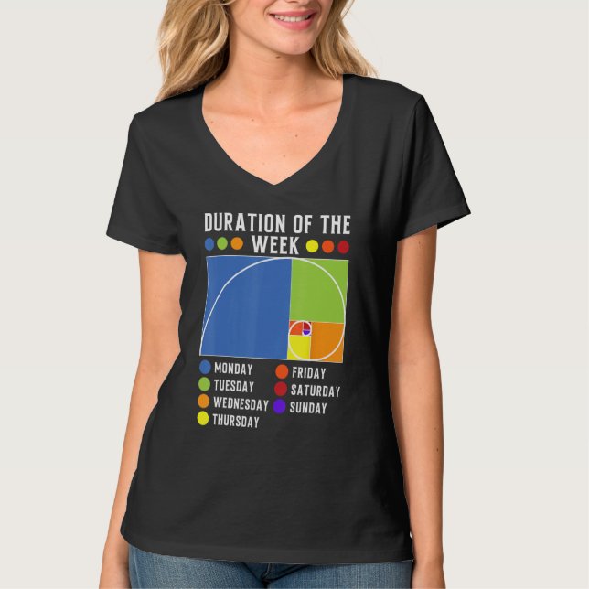Camiseta Duração da semana da proporção áurea de Fibonacci (Frente)