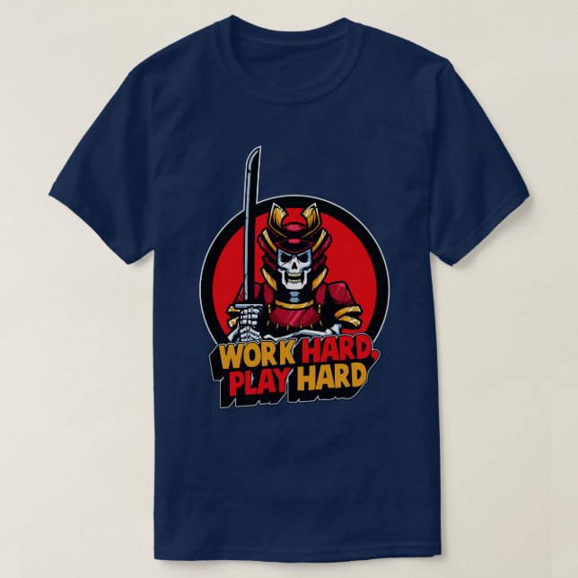 Camiseta Duro de duro de trabalho crânio de samurai (Frente do Design)