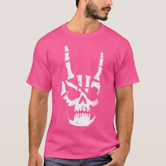 Camiseta Duro Rock Skull Horn Mãos com Metal Gótico Pesado